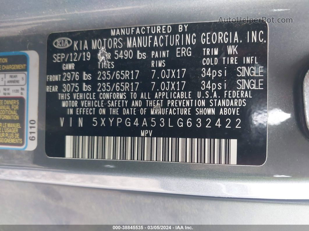 2020 Kia Sorento 3.3l Lx Gray vin: 5XYPG4A53LG632422