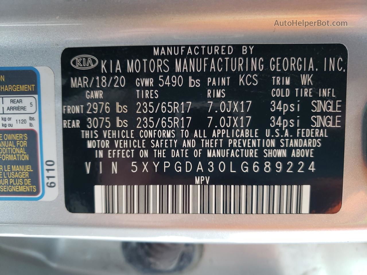 2020 Kia Sorento L Silver vin: 5XYPGDA30LG689224