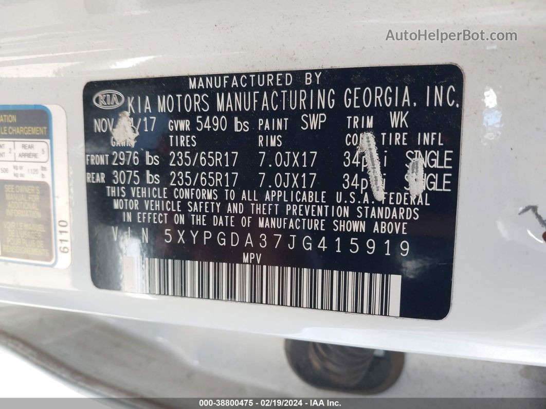 2018 Kia Sorento 2.4l Lx White vin: 5XYPGDA37JG415919