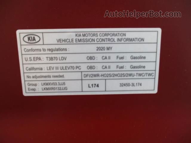 2020 Kia Sorento Ex V6 Red vin: 5XYPH4A51LG702450