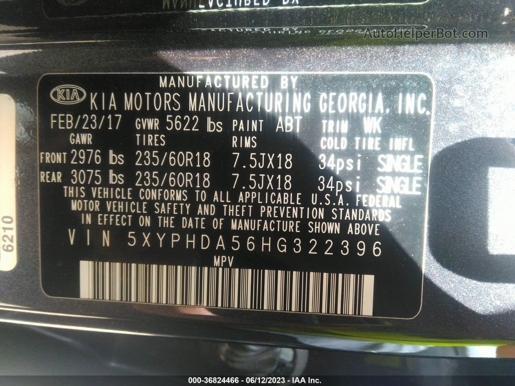 2017 Kia Sorento Ex V6 Gray vin: 5XYPHDA56HG322396