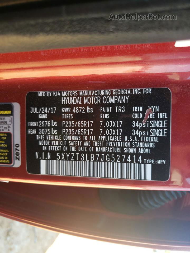 2018 Hyundai Santa Fe Sport  Красный vin: 5XYZT3LB7JG527414
