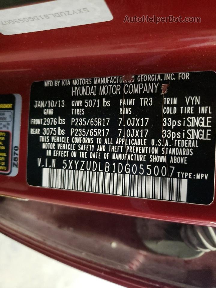 2013 Hyundai Santa Fe Sport  Red vin: 5XYZUDLB1DG055007