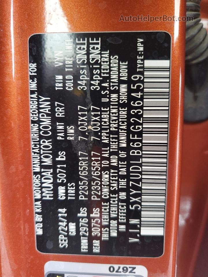 2015 Hyundai Santa Fe Sport  Оранжевый vin: 5XYZUDLB6FG236459