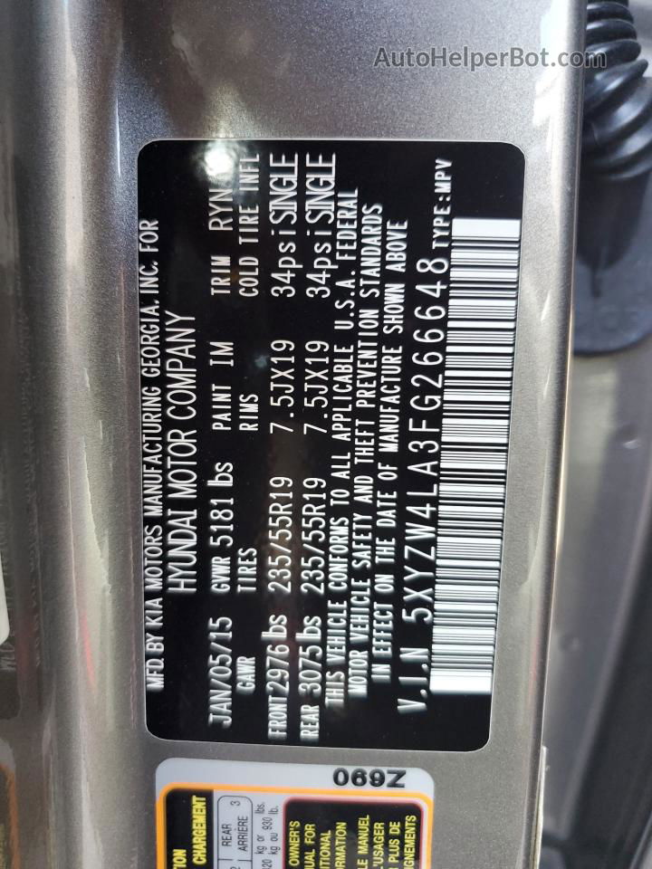 2015 Hyundai Santa Fe Sport  Серый vin: 5XYZW4LA3FG266648