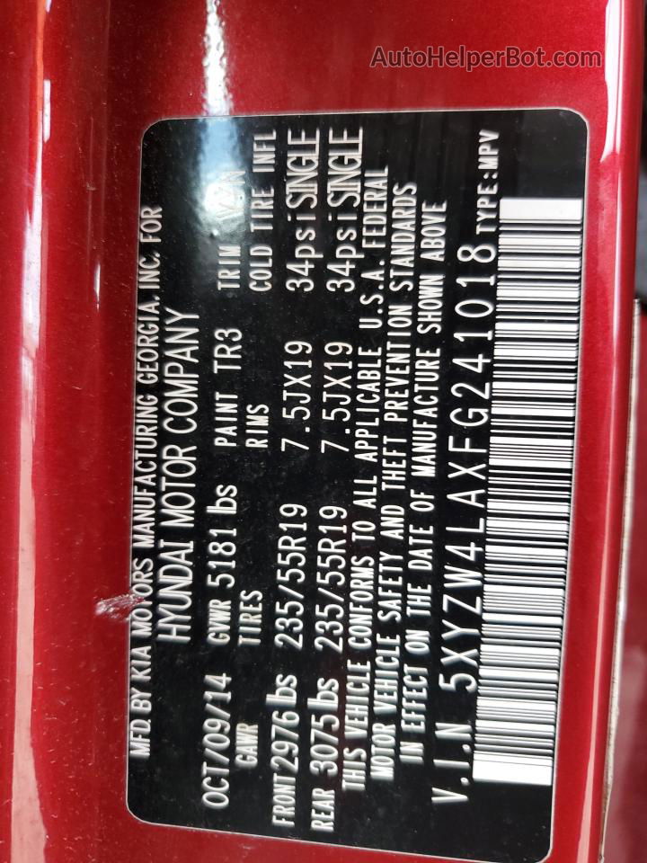 2015 Hyundai Santa Fe Sport  Красный vin: 5XYZW4LAXFG241018