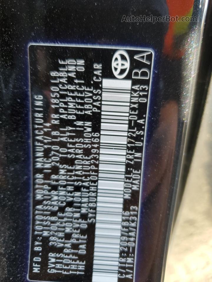 2015 Toyota Corolla L Black vin: 5YFBURHE0FP239466