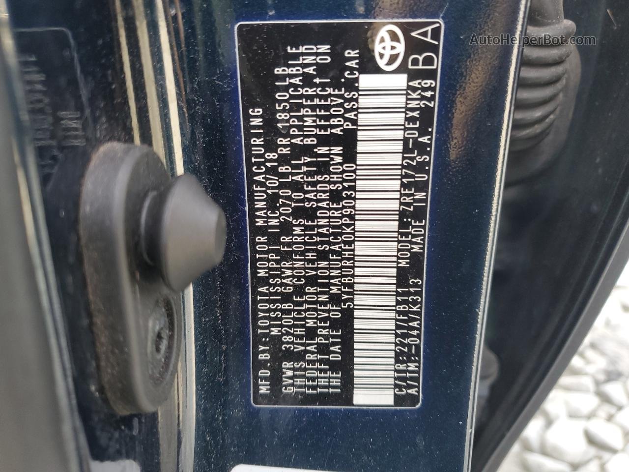 2019 Toyota Corolla L Бирюзовый vin: 5YFBURHE0KP903100