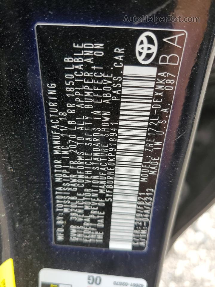 2019 Toyota Corolla L Серый vin: 5YFBURHE0KP918941