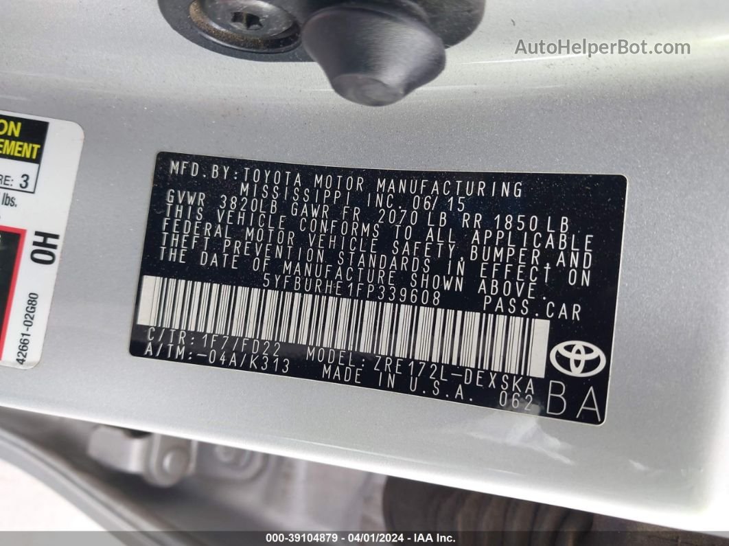 2015 Toyota Corolla S Plus Белый vin: 5YFBURHE1FP339608