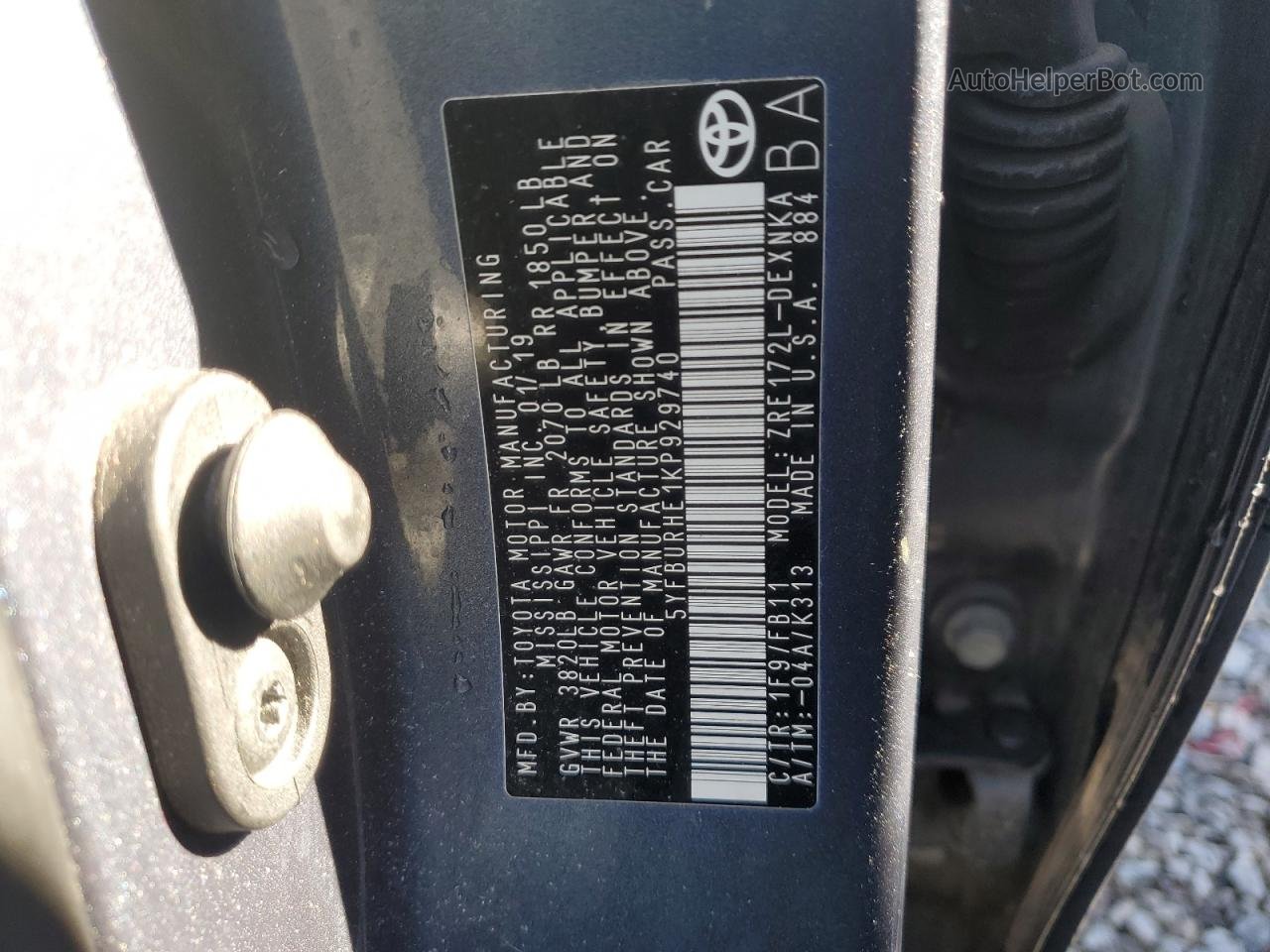 2019 Toyota Corolla L Gray vin: 5YFBURHE1KP929740