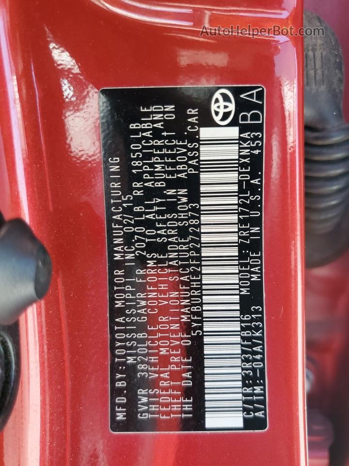 2015 Toyota Corolla L Красный vin: 5YFBURHE2FP272873