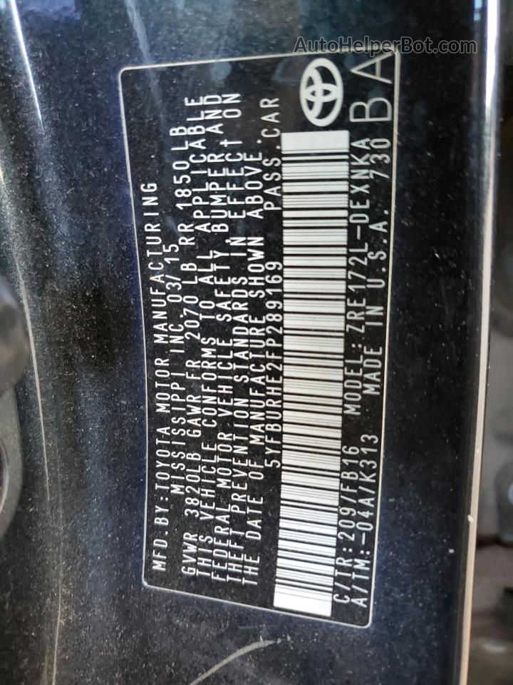 2015 Toyota Corolla L Black vin: 5YFBURHE2FP289169