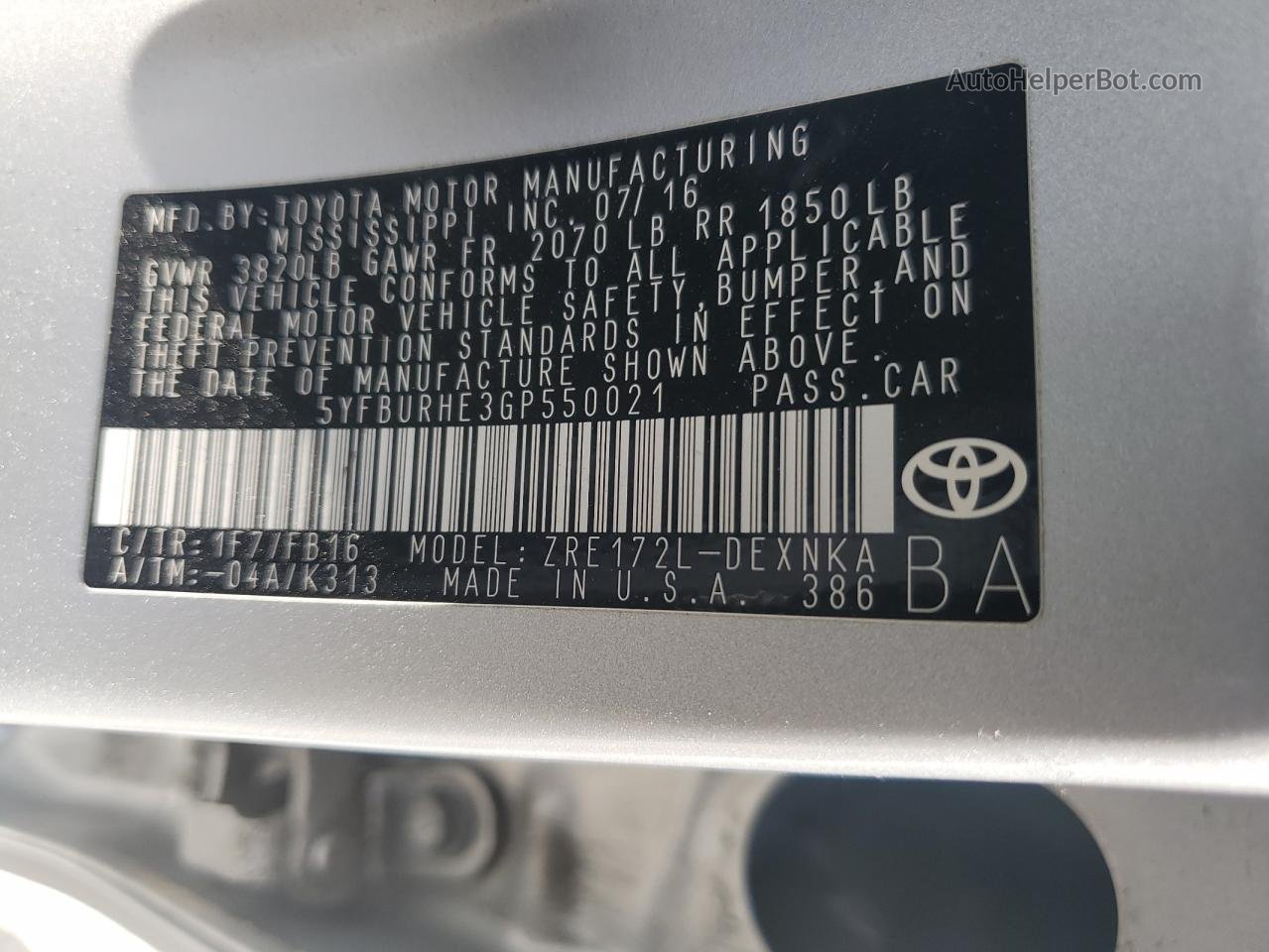 2016 Toyota Corolla L Silver vin: 5YFBURHE3GP550021