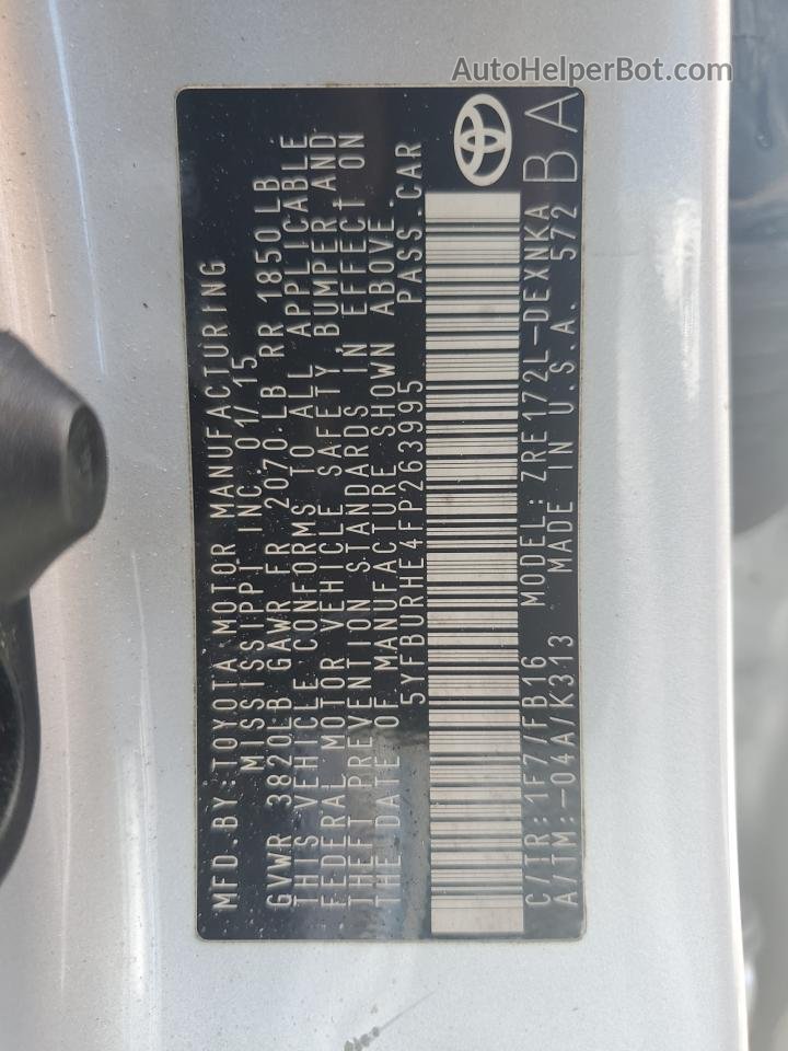 2015 Toyota Corolla L Silver vin: 5YFBURHE4FP263995
