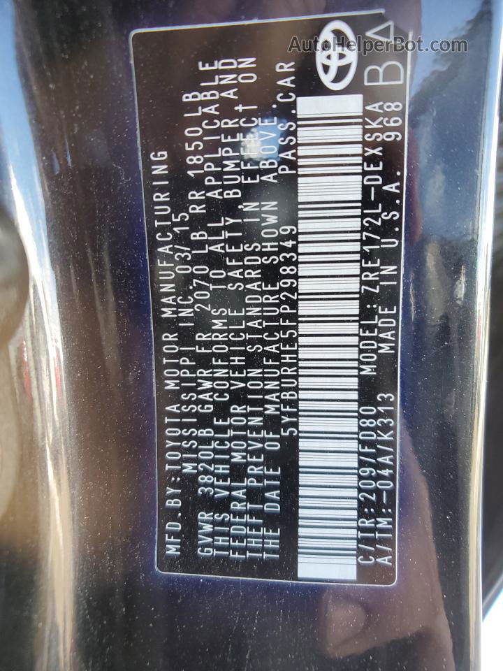 2015 Toyota Corolla L Black vin: 5YFBURHE5FP298349
