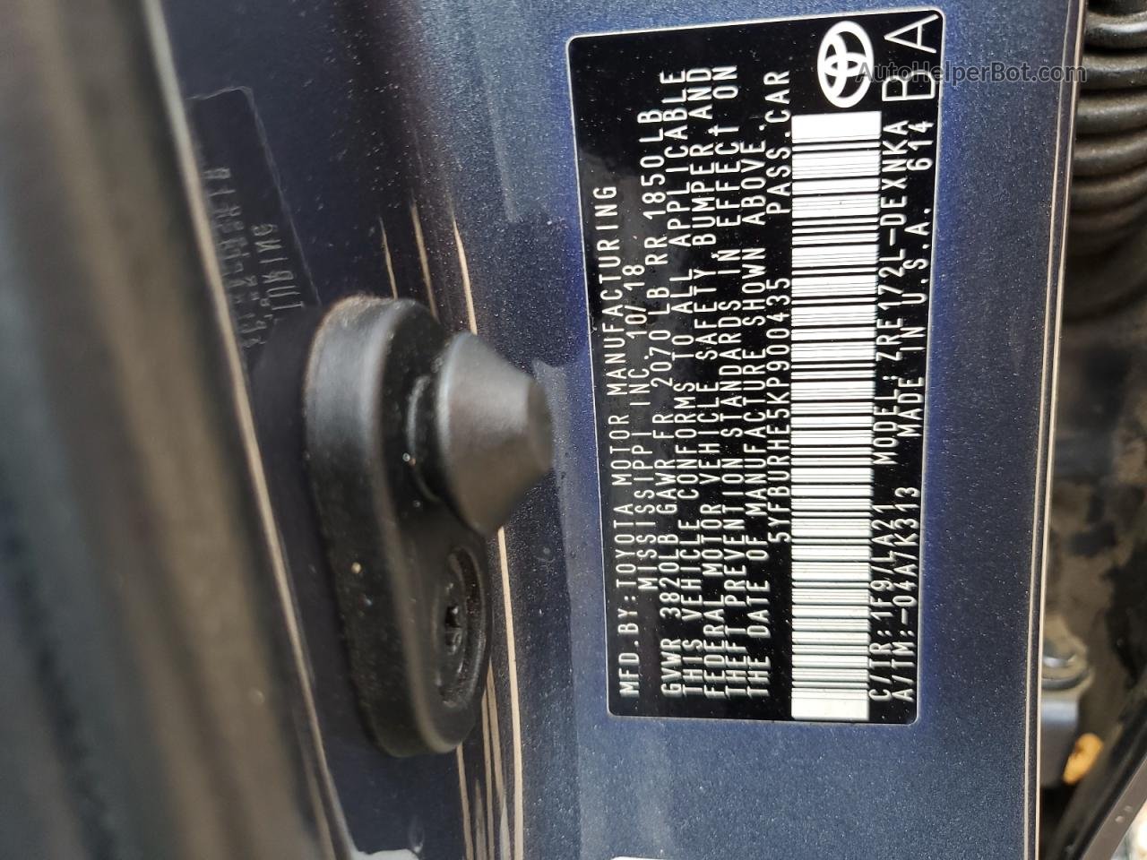 2019 Toyota Corolla L Blue vin: 5YFBURHE5KP900435