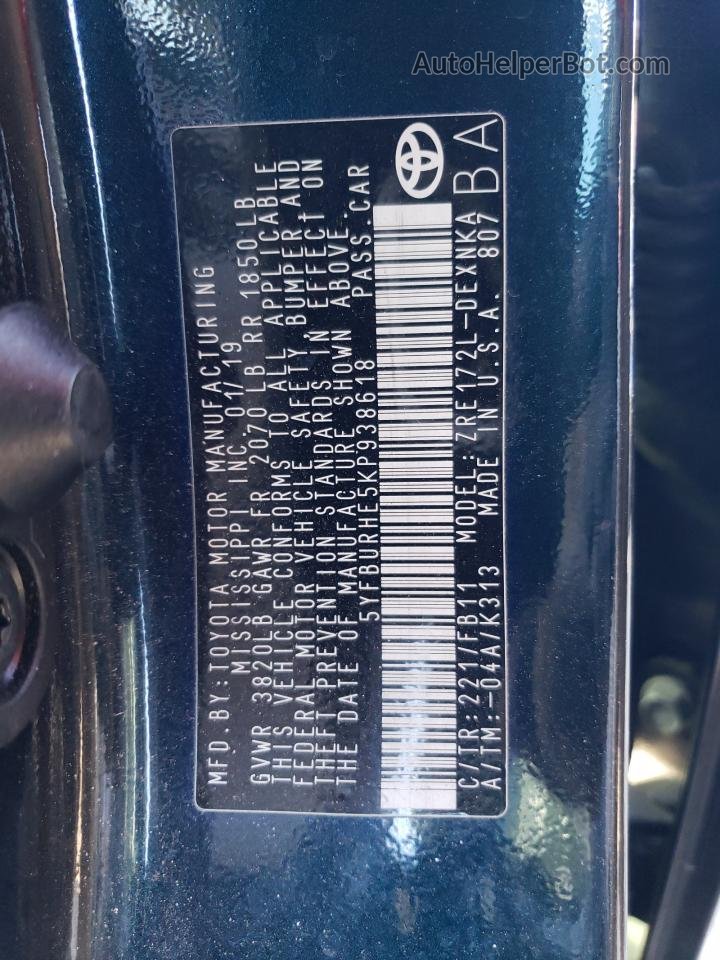 2019 Toyota Corolla L Black vin: 5YFBURHE5KP938618