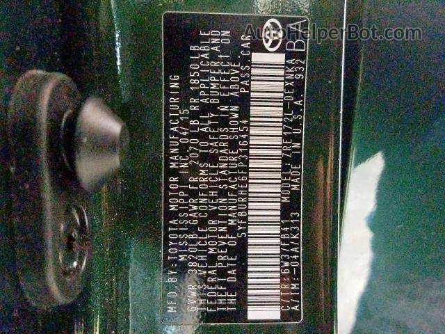 2015 Toyota Corolla L Зеленый vin: 5YFBURHE6FP316454