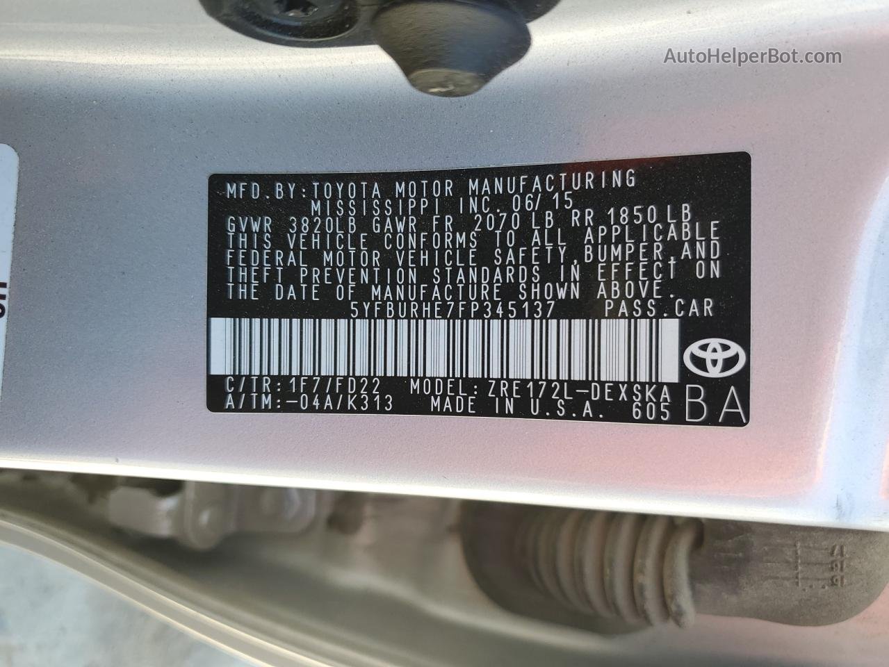 2015 Toyota Corolla L Silver vin: 5YFBURHE7FP345137