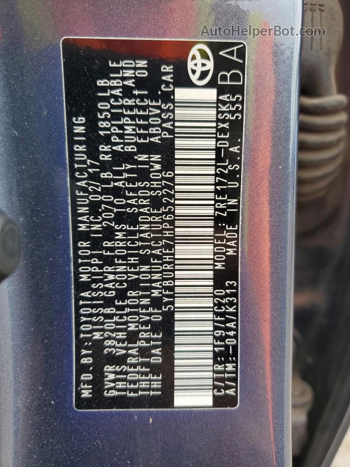 2017 Toyota Corolla L Blue vin: 5YFBURHE7HP652276