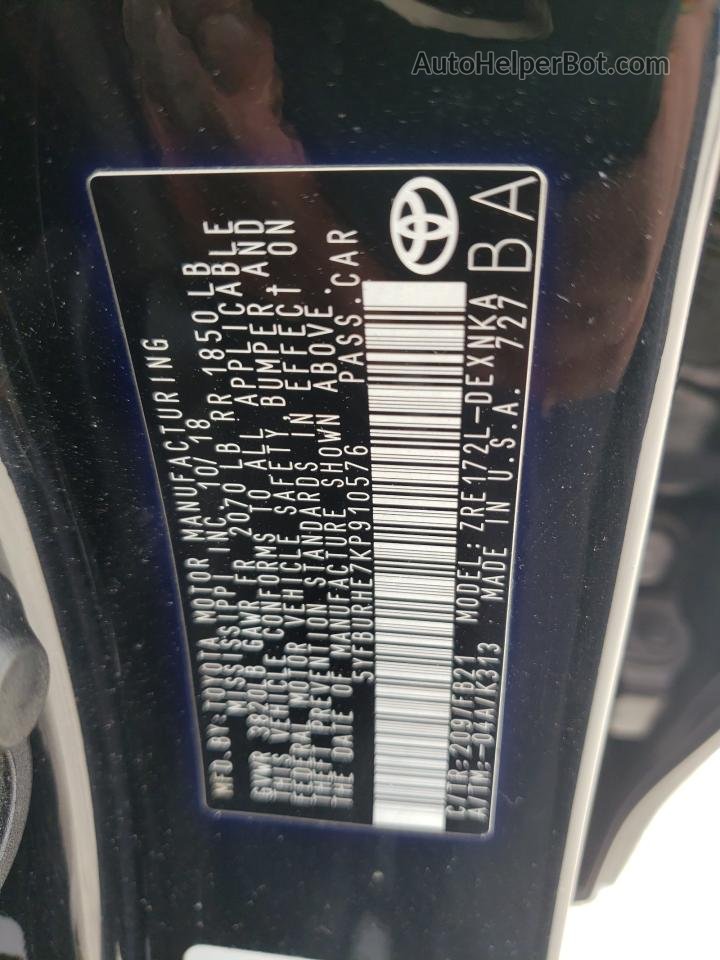 2019 Toyota Corolla L Black vin: 5YFBURHE7KP910576