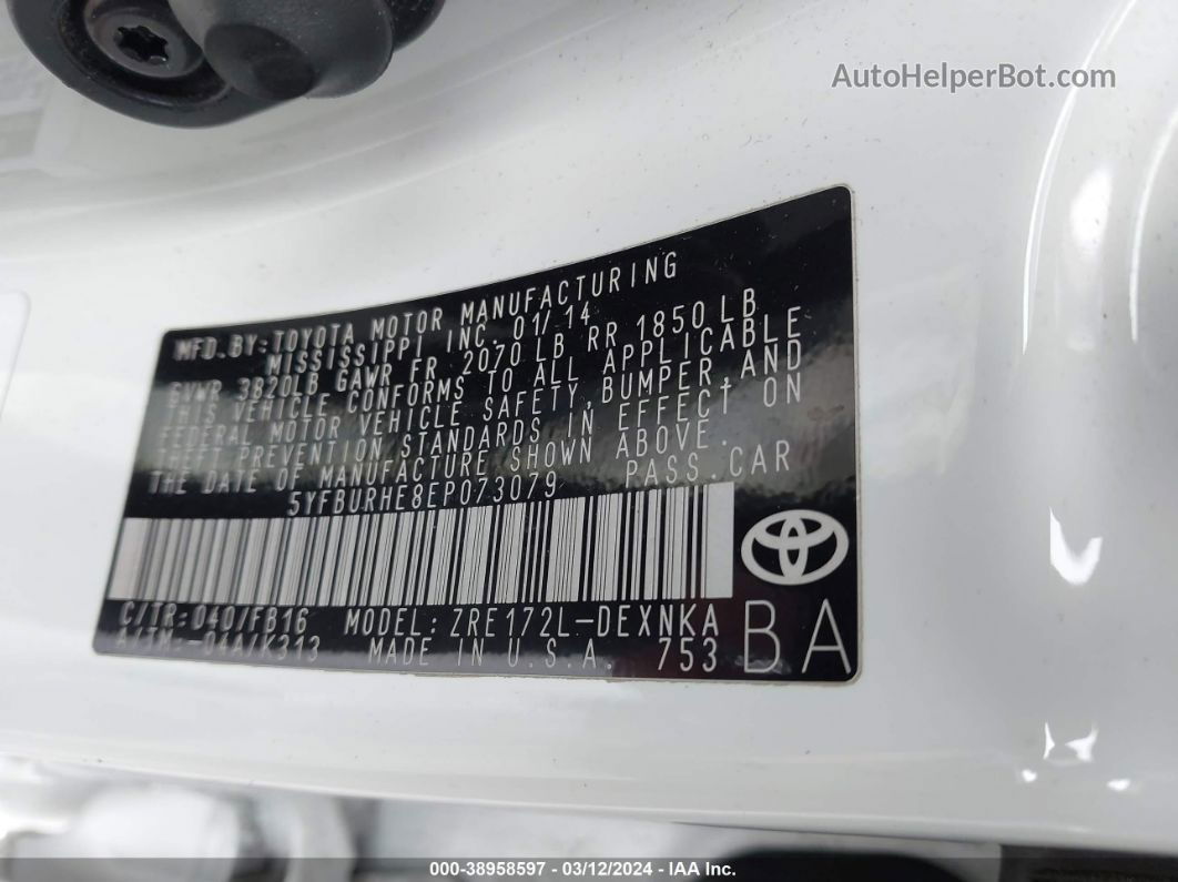 2014 Toyota Corolla Le Plus White vin: 5YFBURHE8EP073079