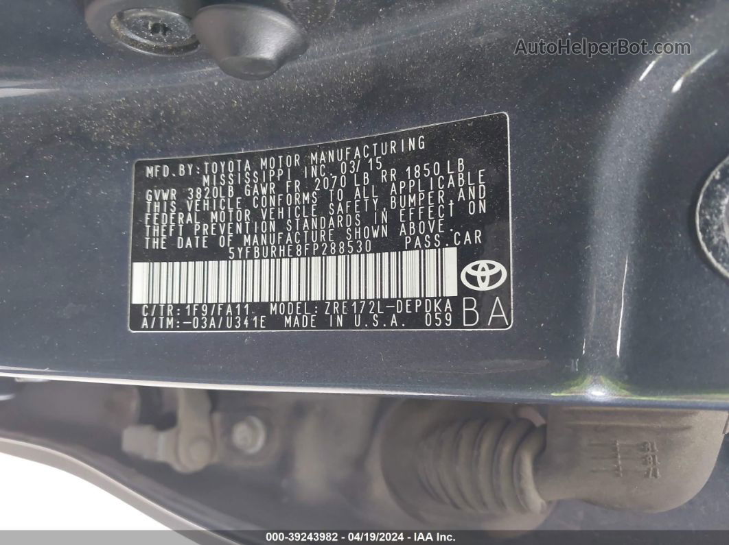 2015 Toyota Corolla L Синий vin: 5YFBURHE8FP288530