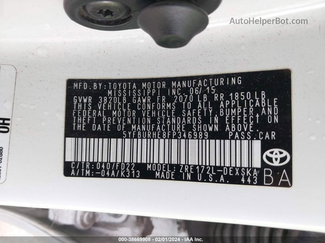 2015 Toyota Corolla S Plus Белый vin: 5YFBURHE8FP346989