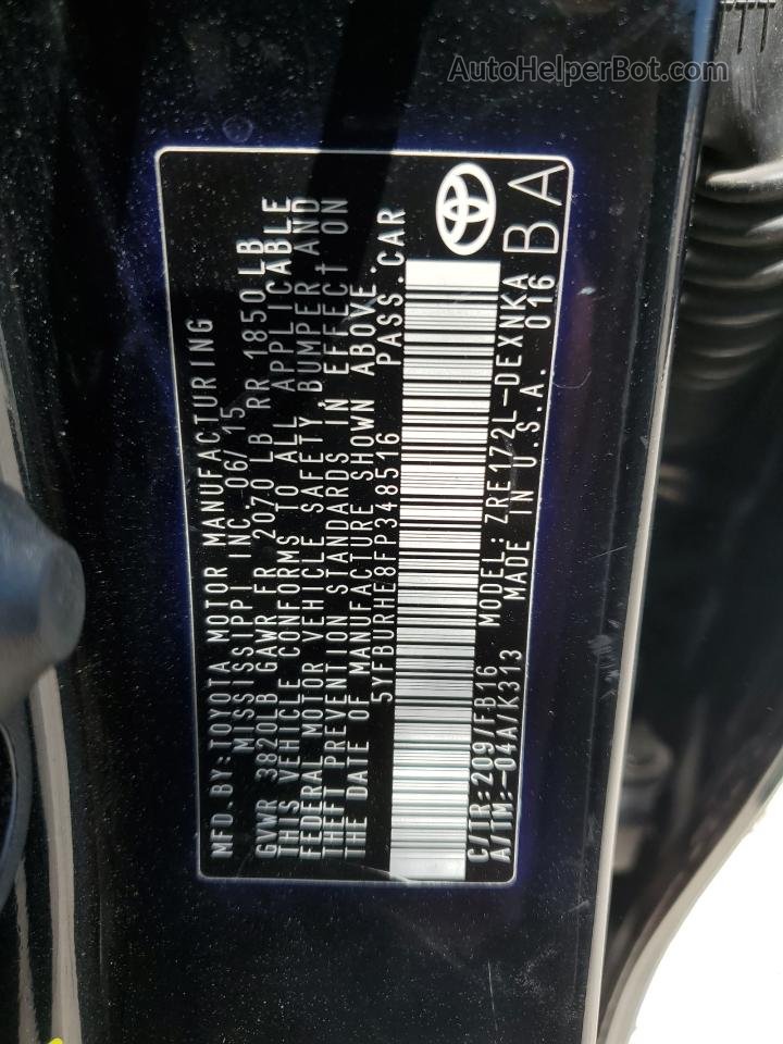 2015 Toyota Corolla L Черный vin: 5YFBURHE8FP348516
