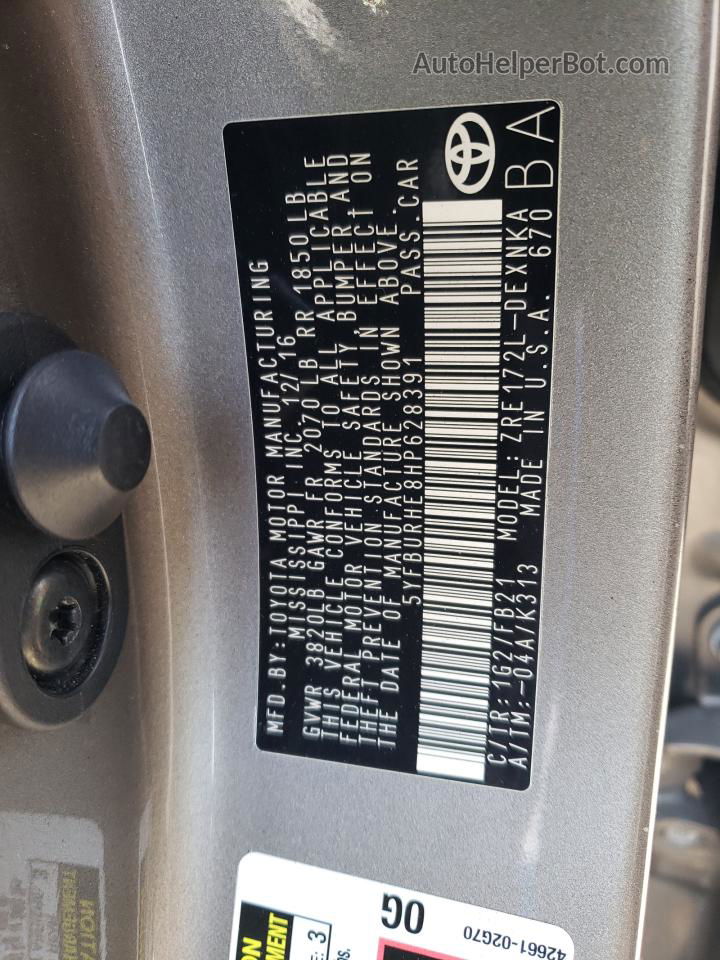 2017 Toyota Corolla L Gray vin: 5YFBURHE8HP628391