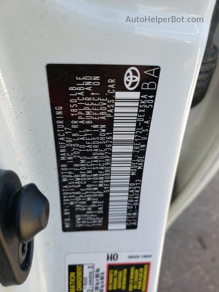 2017 Toyota Corolla L Белый vin: 5YFBURHE9HP736261