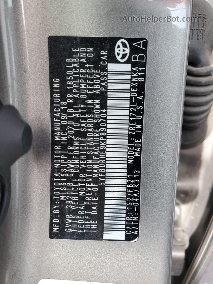 2019 Toyota Corolla L Tan vin: 5YFBURHE9KP890704