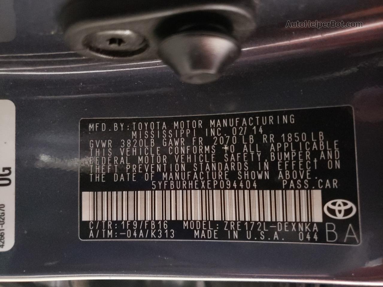 2014 Toyota Corolla L Gray vin: 5YFBURHEXEP094404