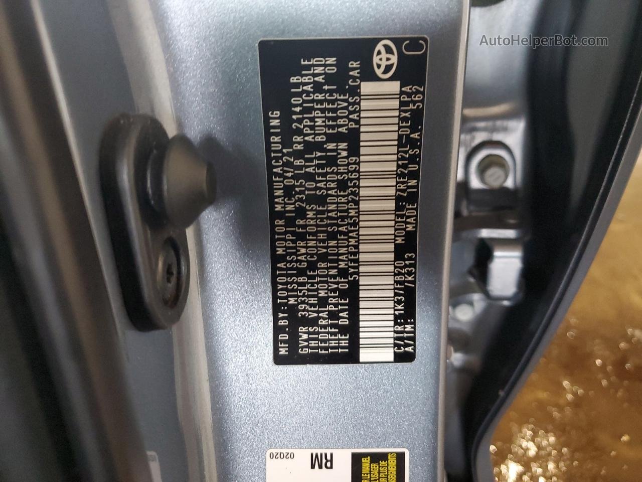 2021 Toyota Corolla Le Серый vin: 5YFEPMAE5MP235699