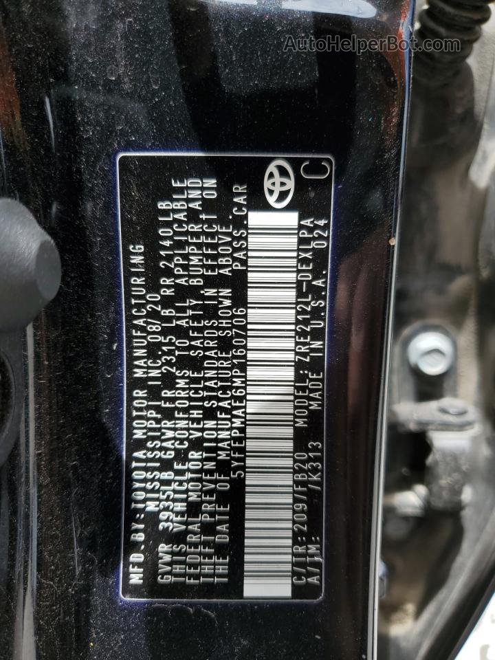 2021 Toyota Corolla Le Black vin: 5YFEPMAE6MP160706
