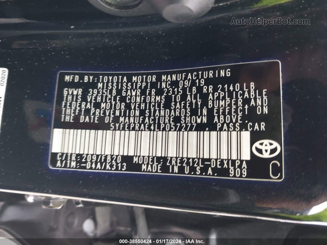 2020 Toyota Corolla Le Черный vin: 5YFEPRAE4LP057277