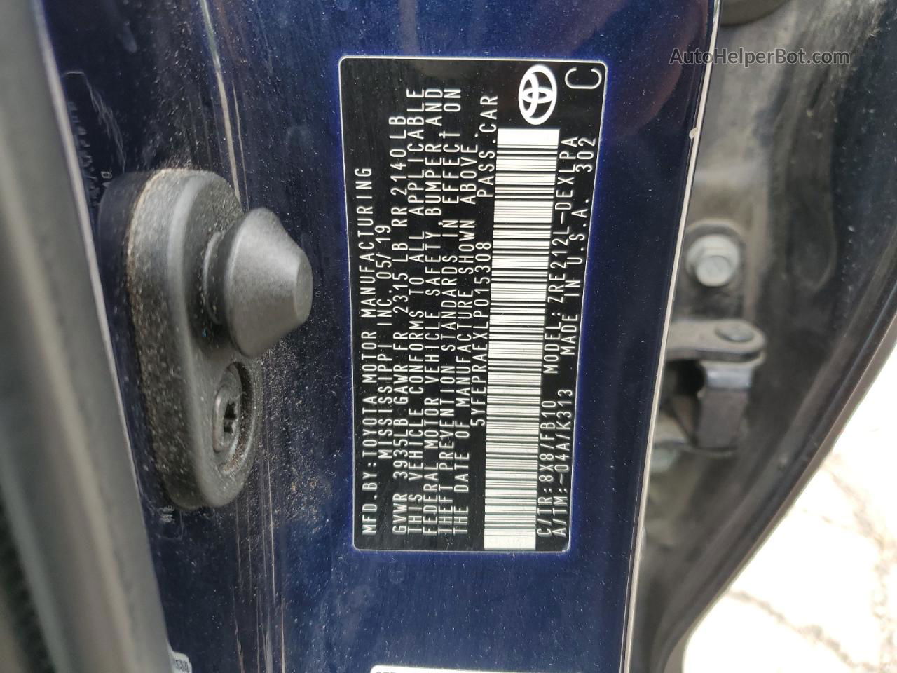 2020 Toyota Corolla Le Синий vin: 5YFEPRAEXLP015308