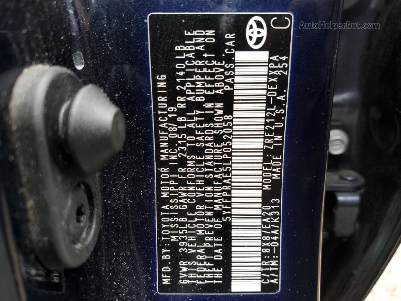 2020 Toyota Corolla Xle Синий vin: 5YFFPRAE5LP052058