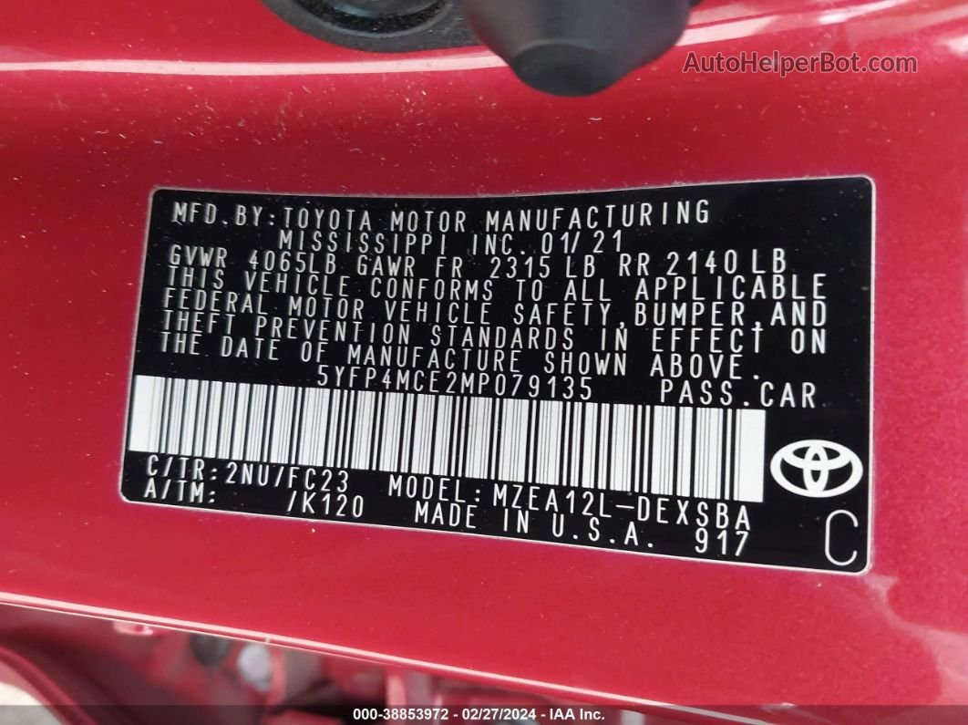 2021 Toyota Corolla Se Красный vin: 5YFP4MCE2MP079135