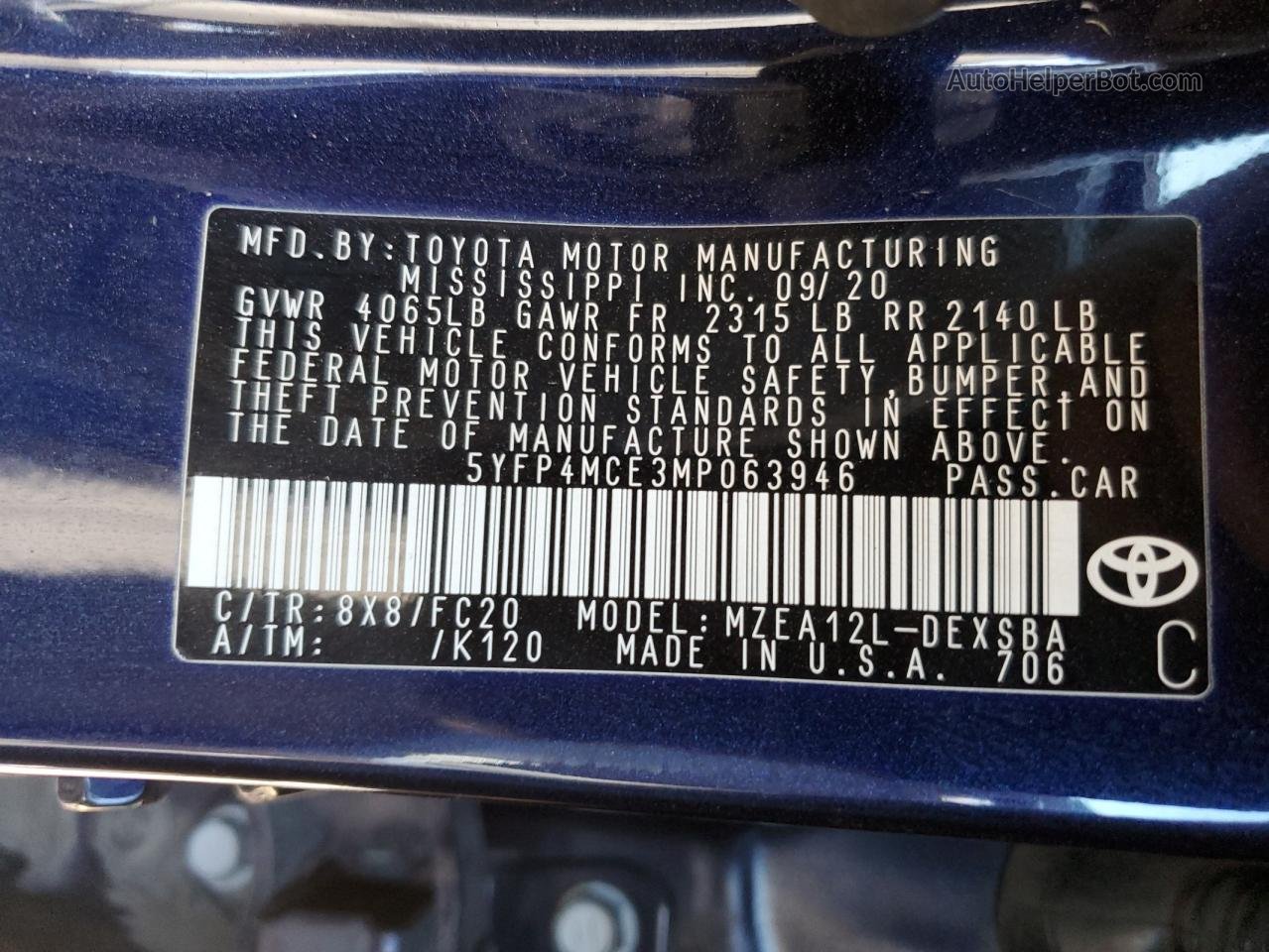 2021 Toyota Corolla Se Синий vin: 5YFP4MCE3MP063946