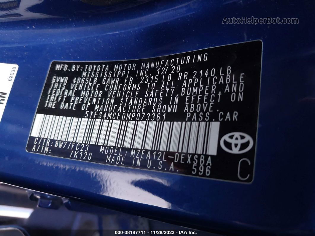 2021 Toyota Corolla Se Синий vin: 5YFS4MCE0MP073361