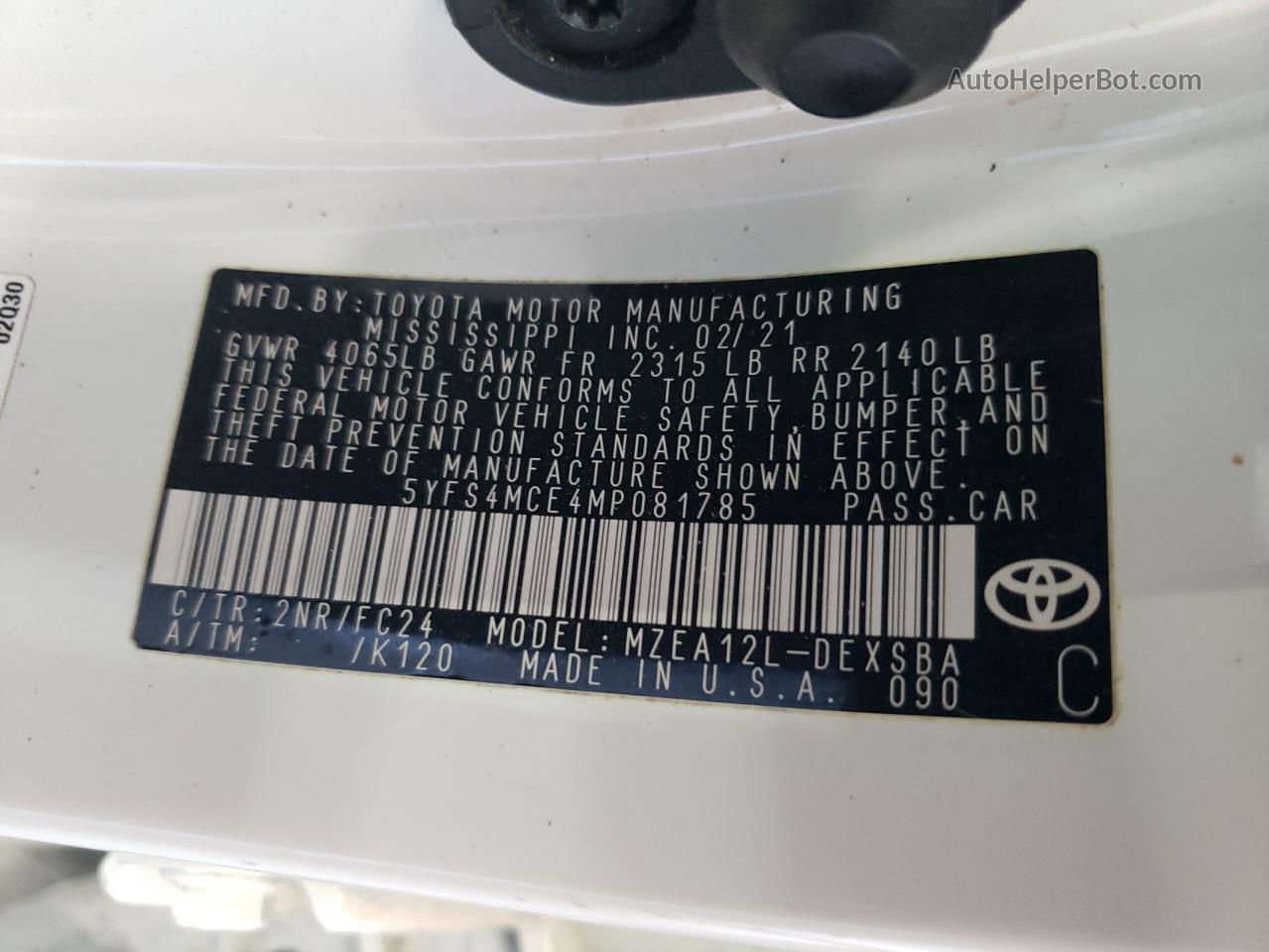 2021 Toyota Corolla Se White vin: 5YFS4MCE4MP081785