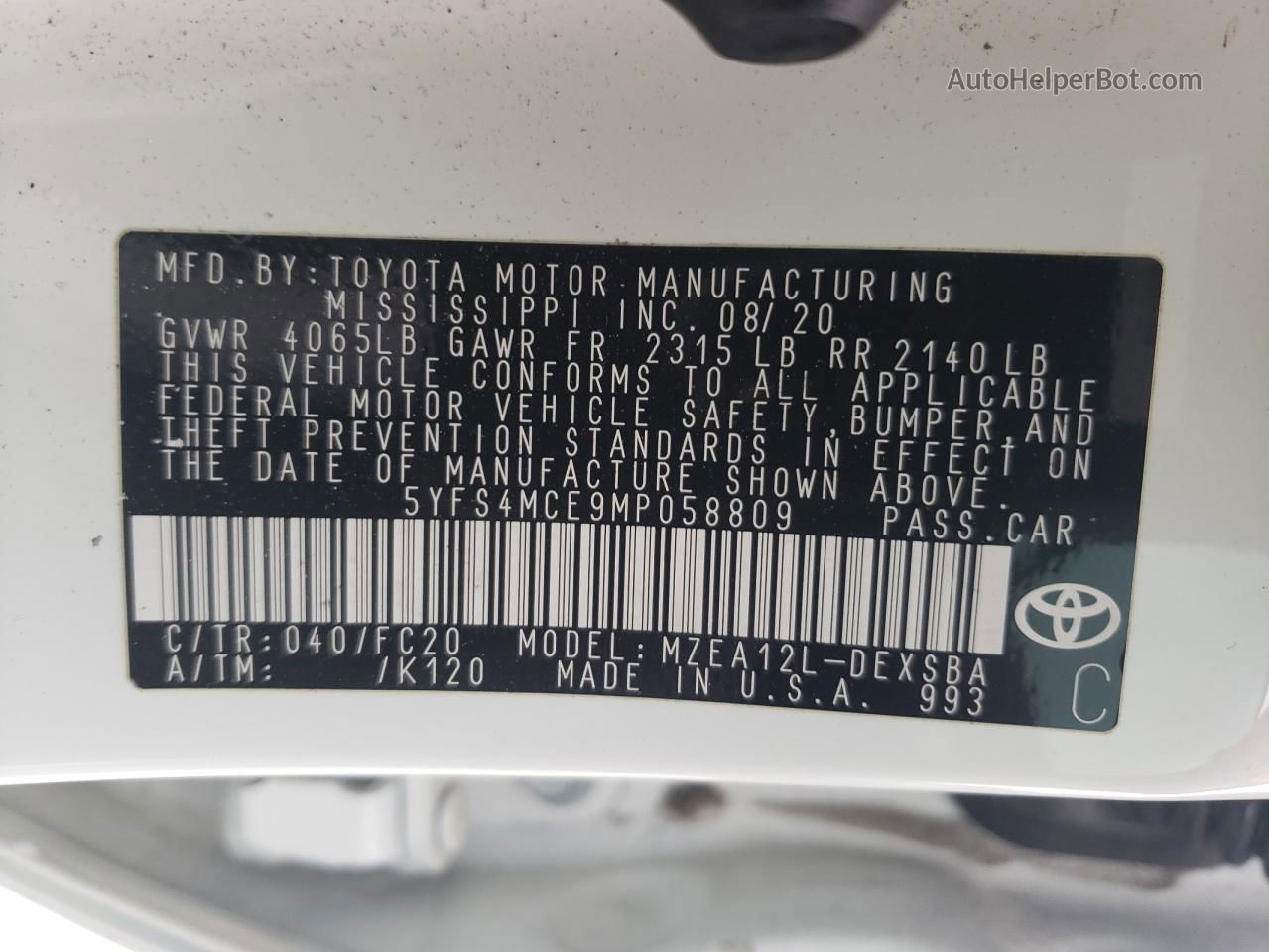2021 Toyota Corolla Se White vin: 5YFS4MCE9MP058809