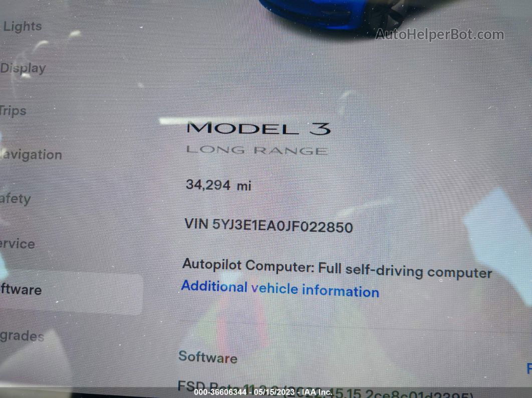 2018 Tesla Model 3 Range Battery Blue vin: 5YJ3E1EA0JF022850