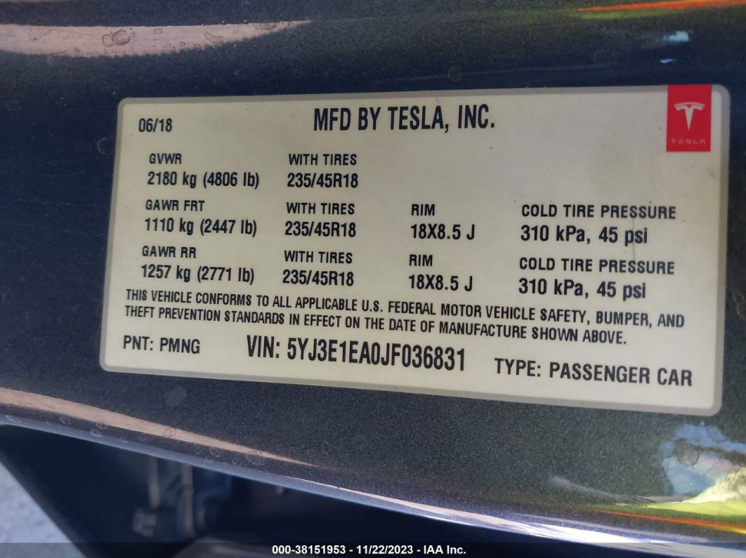 2018 Tesla Model 3 Long Range/mid Range Gray vin: 5YJ3E1EA0JF036831