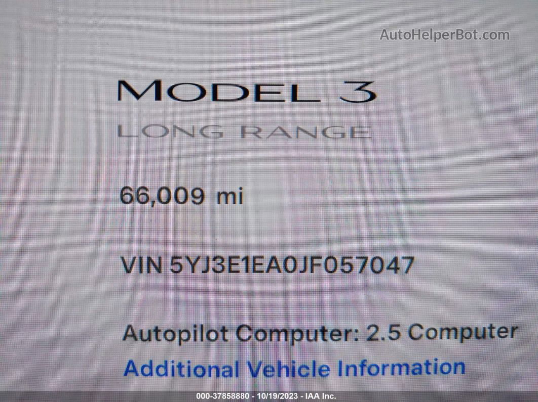 2018 Tesla Model 3 Range Battery Black vin: 5YJ3E1EA0JF057047