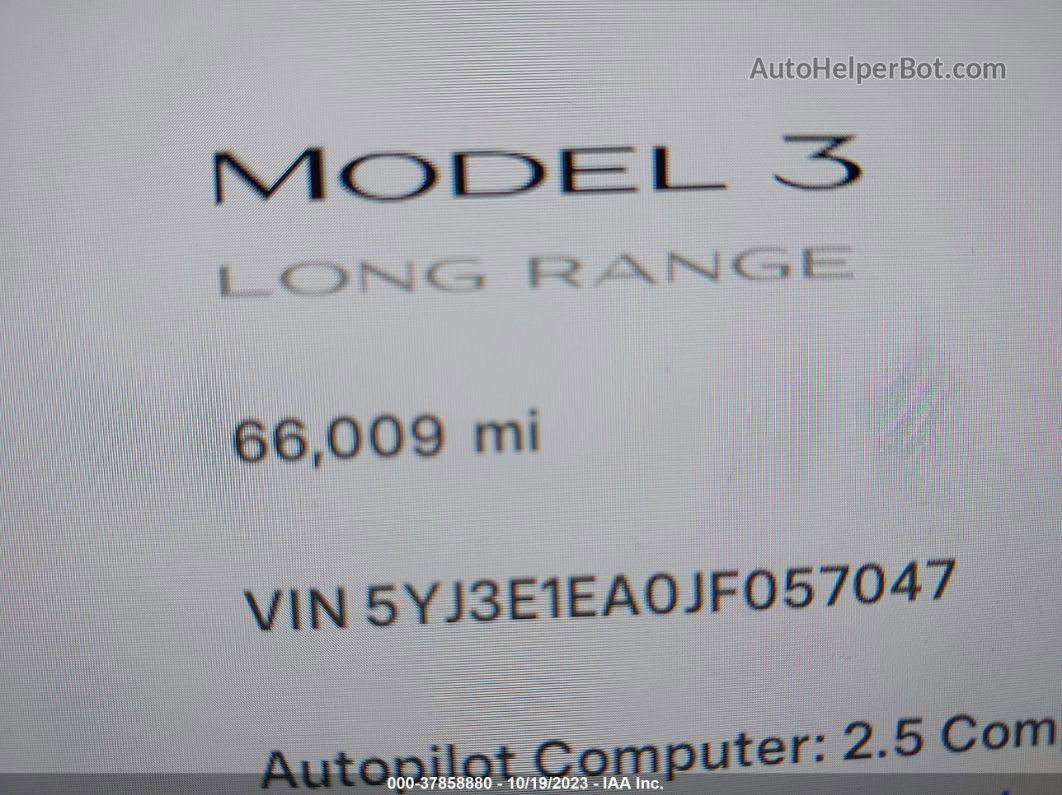 2018 Tesla Model 3 Range Battery Black vin: 5YJ3E1EA0JF057047