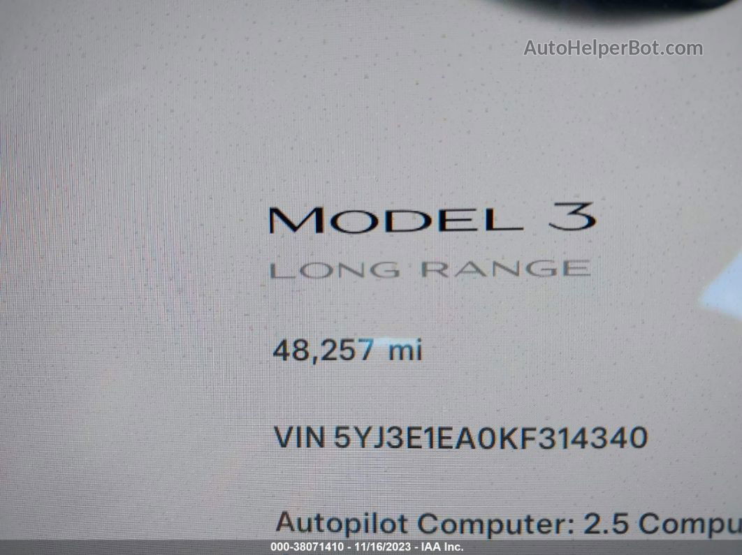 2019 Tesla Model 3 Standard Range/standard Range Plus/long Range/mid Range Gray vin: 5YJ3E1EA0KF314340
