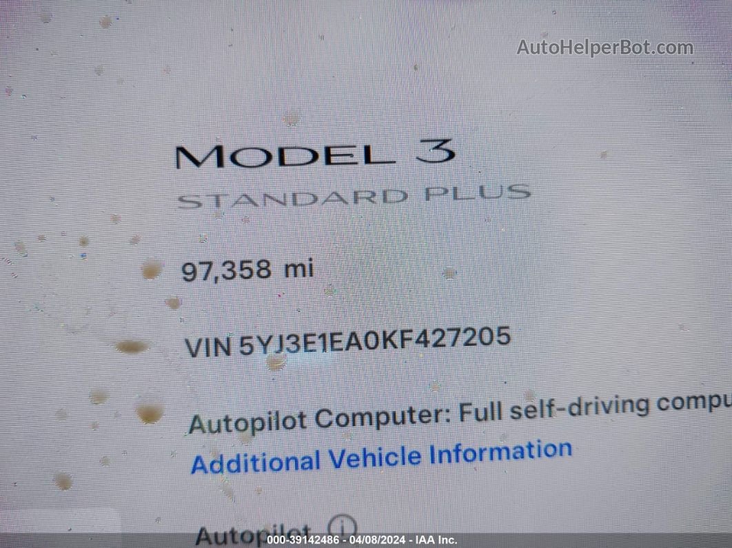 2019 Tesla Model 3 Long Range/mid Range/standard Range/standard Range Plus Синий vin: 5YJ3E1EA0KF427205